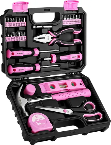 DEKOPRO Juego de herramientas para mujeres: juego de herramientas rosa para reparación en el hogar, kit de herramientas para mujer para todo