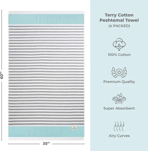 Miniatura 4 de American Soft Linen Peshtemal - Toallas de playa 100 % algodón, ligeras, sin arena, de secado rápido, para piscina de playa, 35 x 60 pulgadas, azul