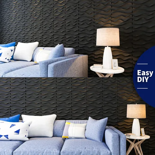 Miniatura 4 de Art3dwallpanels Paquete de 33 paneles de pared 3D, elegantes azulejos de pared con textura ondulada, papel tapiz moderno de PVC para decoración