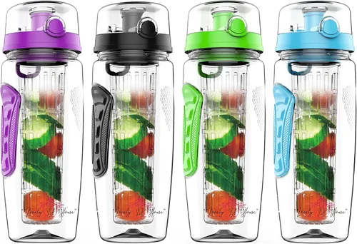Miniatura 2 de Botella de agua con infusor de frutas de 32 onzas: Infusión de agua saborizada y té para hidratación, recipiente deportivo con batido de proteínas