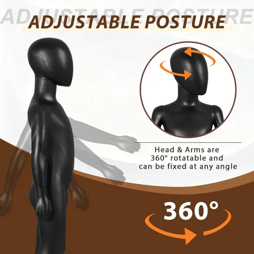 Miniatura 3 de ZENY Maniquí infantil de cuerpo completo para niños, forma de vestido realista, ajustable, desmontable, para niños, 44 pulgadas, color negro