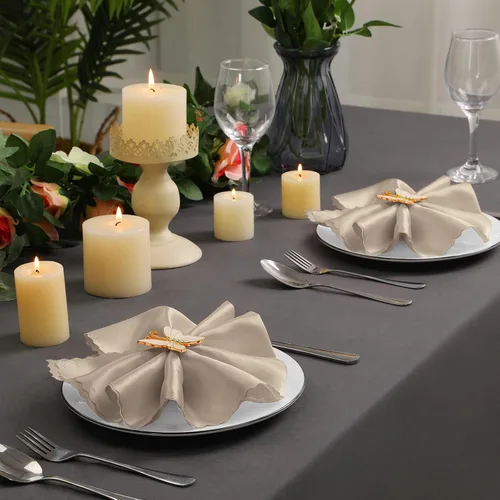 Miniatura 4 de SiinvdaBZX 60 servilletas de tela beige con bordes festoneados, 17 x 17 pulgadas, servilletas cuadradas de satén de poliéster suave y sedoso
