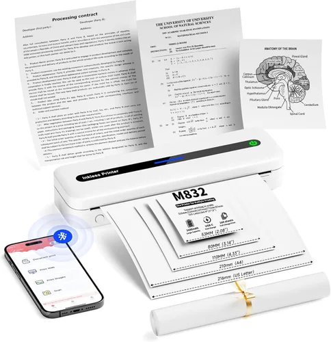 Impresora portátil, impresoras inalámbricas para uso doméstico, oficina, escuela, impresora Bluetooth sin tinta compatible con letras