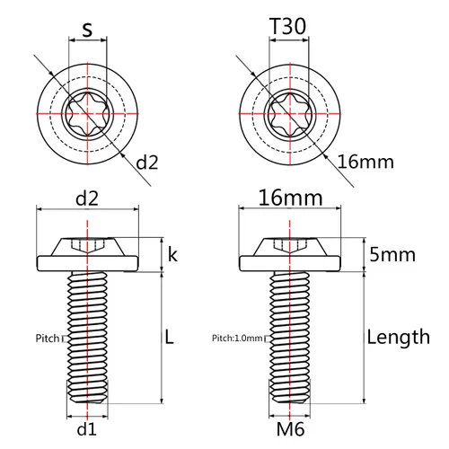 Miniatura 2 de Tornillos Torx T30 de titanio M6 10 15 20 0.984 in Torx T30 para bicicleta, motocicleta, automóvil, paquete de 4 (M6 x 0.394 in, plateado)