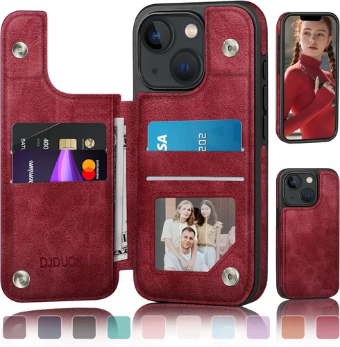 Miniatura 11 de DJDUCK Diseñado para iPhone 13 Funda tipo cartera con tarjetero, [Cubierta de cierre magnético] [Protección de cuero con bloqueo RFID] Fundas a Negro