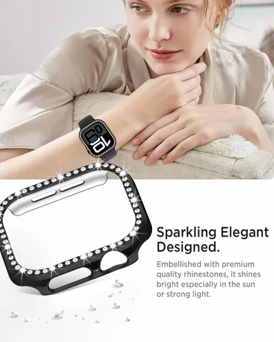 Miniatura 6 de Miimall Funda protectora de diamantes de imitación para mujer, compatible con Apple Watch 11/10 de 1.654 in, protector de marco de policarbonato