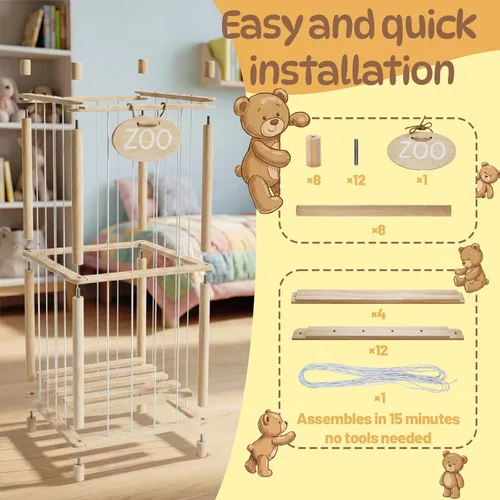 Miniatura 6 de Almacenamiento y organizador de animales de peluche, bonito soporte de juguetes de zoológico con cuerda elástica, 36 pulgadas, gran capacidad