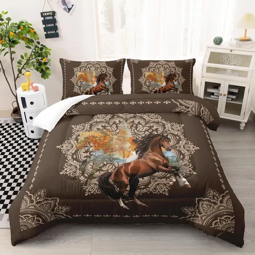 Miniatura 16 de AILONEN Lindo juego de edredón de oso tamaño individual, juego de ropa de cama Kawaii de oso de peluche marrón para niños y niñas, edredón suave