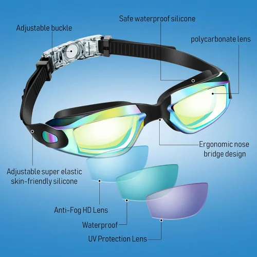 Miniatura 2 de Konohan Paquete de 10 gafas de natación a granel para niños y adultos, gafas de piscina antivaho de silicona sin fugas, gafas de natación