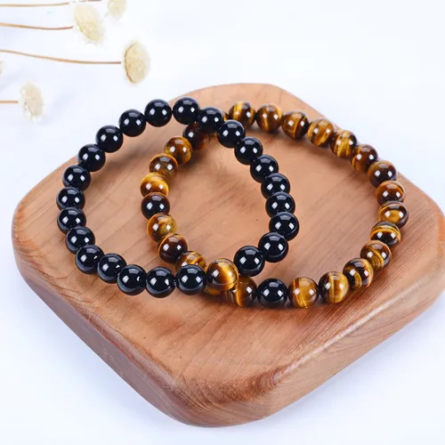 Miniatura 2 de Cherry Tree Collection Pulseras de distancia para parejas, para él y para ella, pulseras elásticas con cuentas de piedras preciosas de 0.315in