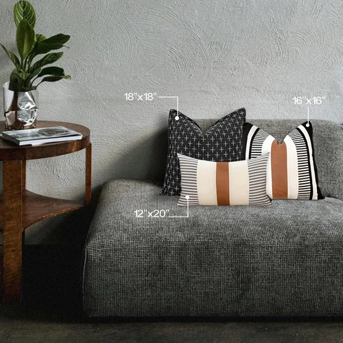 Miniatura 7 de Juego de 2 fundas de almohada bohemias a rayas de 16 x 16 pulgadas, fundas de almohada de cuero modernas para sofá, cama, decoración de granja