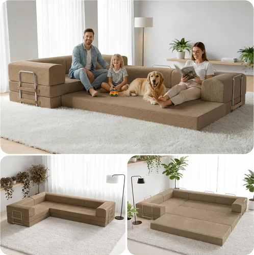 Miniatura 14 de TUFT & FINCH Sofá comprimido en forma de L de alta calidad, cama y asientos de 3 plazas, sofás seccionales convertibles para sala de estar, oficina