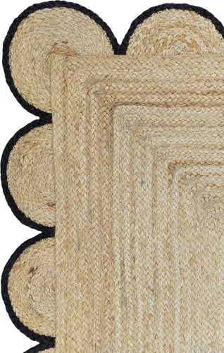 Miniatura 4 de Alfombra festoneada de yute natural, borde negro, 2 x 3 pies
