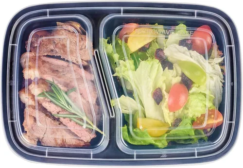 Miniatura 12 de Asporto - Cajas para llevar con compartimentos de 32 onzas, 50 recipientes para preparar comidas para microondas, 2 compartimentos, con tapas