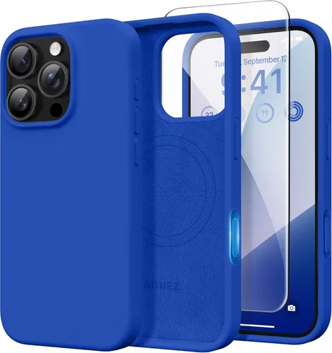Miniatura 186 de GONEZ Funda de silicona para iPhone 14 Pro Max, compatible con MagSafe, con protector de pantalla + protector de lente de cámara, silicona líquida a