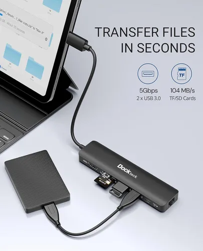 Miniatura 6 de Hub USB C 4K 60Hz, Dockteck 7 en 1 USB C PD Ethernet Hub Dongle con 4K 60Hz HDMI, 1Gbps Ethernet, 100W PD, 2 USB 3.0, SD/Micro SD para MacBook 7