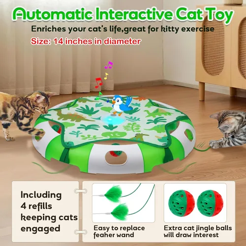 Miniatura 3 de Juguetes para gatos de interior, juguete automático interactivo para ocultar y buscar, con plumas ocultas en movimiento, chirriantes de pájaros