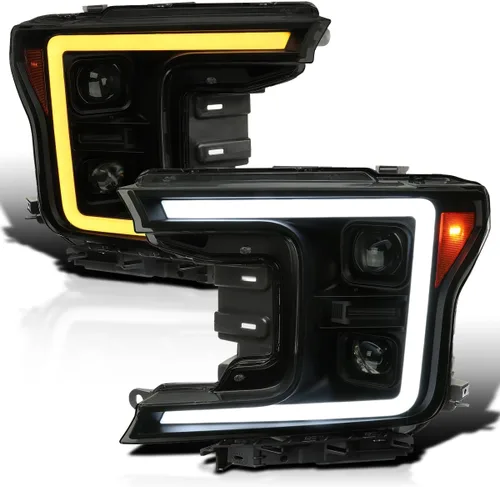 Miniatura 12 de SPEC-D TUNING Faros Delanteros de Proyector Secuenciales Switchback Negros con Barra de Luz LED Compatible con Ford F-150 2018-2020, Par de Conjunto