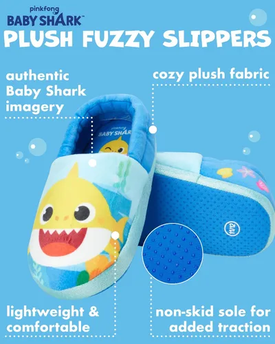 Miniatura 2 de Nickelodeon Toddler Boys' and Girls Baby Shark Slippers - Plush Fuzzy Slippers, Non-Skid Sole (5-12 ToddlerKid)