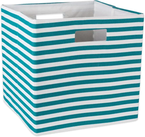 Miniatura 28 de DII Cubo de almacenamiento plegable de poliéster, a rayas, negro, grande