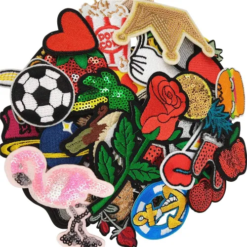 Miniatura 2 de 20/50/100 piezas de parches bordados de estilos surtidos aleatorios para coser/planchar en la ropa, vestido de planta, sombrero, jeans, flores