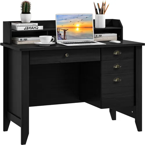 Miniatura 11 de Escritorio para computadora con cajones y gabinete, escritorio de madera para oficina en casa con estantes de almacenamiento, estación de trabajo
