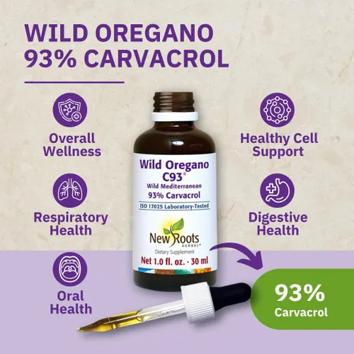 Miniatura 2 de NEW ROOTS HERBAL Gotas de aceite de orégano silvestre - (547 porciones) Aceite de extracto de orégano con 93% de carvacrol (1 onza líquida), sin