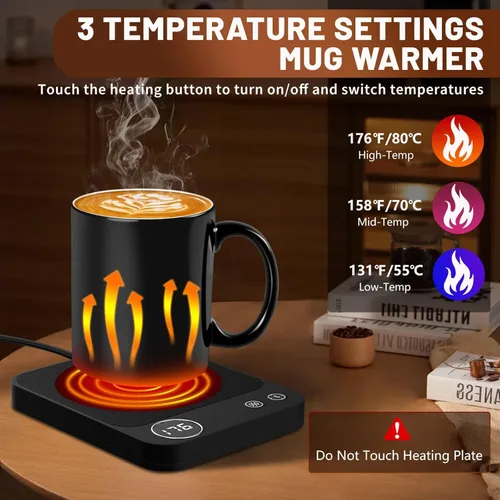Miniatura 2 de Calentador de taza, calentador de café eléctrico con 3 ajustes de temperatura, calentador de taza de café de apagado automático de 2 a 12 horas