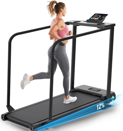 Miniatura 11 de FUNMILY Caminadora inclinada de 3.5 HP con escritorio y barra de asa, resistente capacidad de peso de 350 libras, cinta de correr portátil