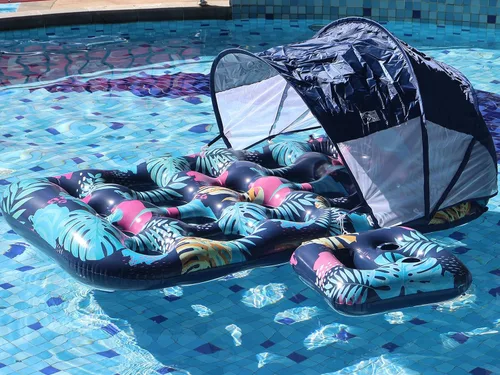 Miniatura 6 de COOLCOOLDEE Flotador inflable para piscina con toldo de sombrilla UPF 50+, flotador extra grande para adultos con reposacabezas, portavasos Púrpura