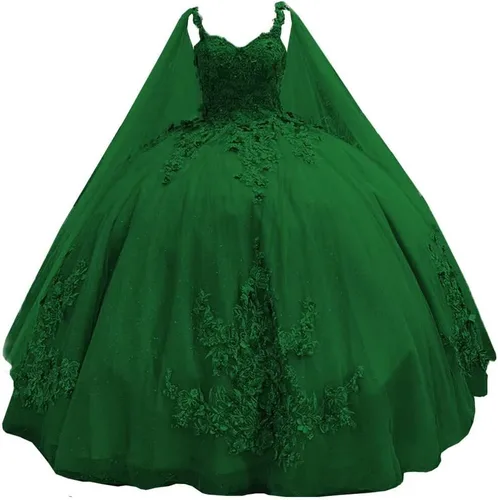 TRHTX Tirantes espagueti vestidos de quinceañera vestido de fiesta con capa princesa dulce 15 16 vestidos con cuentas de encaje vestidos de baile