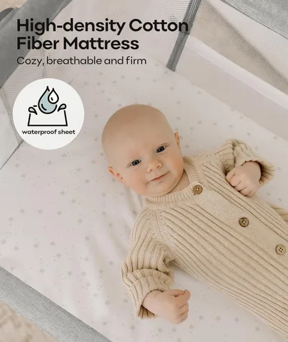 Miniatura 4 de Fodoss Moisés para bebé con ruedas, bandeja de almacenamiento, malla de 4 lados, 7 alturas ajustables, color beige