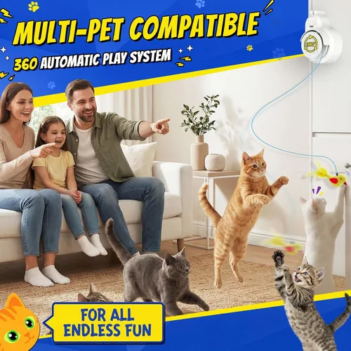 Miniatura 2 de Juguetes Interactivos para Gatos de Interior – Juguete de Enriquecimiento Automático de Plumas de Pájaro Volador y Varita de Ratón, sin Manos