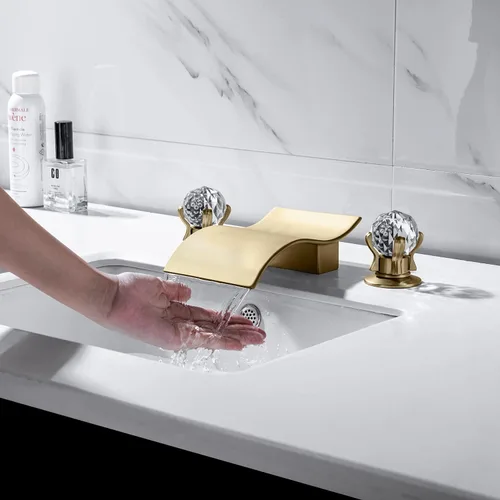 Miniatura 3 de Grifo de lavabo de baño generalizado con perilla de cristal, 3 agujeros, cascada, grifo de baño de 8 pulgadas, grifo mezclador de lavabo de montaje