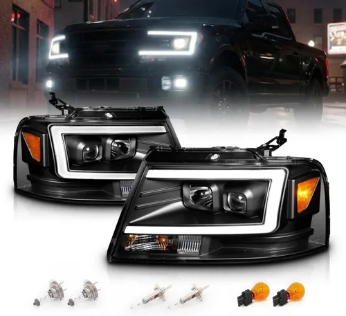 AmeriLite Conjunto de faros delanteros de proyector cuadrados LED de tubo negro tipo C para camioneta Ford F-150 2004-2008, par - lado del conductor