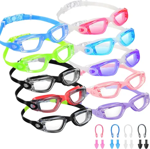 Miniatura 8 de Treela 10 gafas de piscina, gafas de natación, paquete múltiple, anti niebla, de silicona, sin fugas, para adultos
