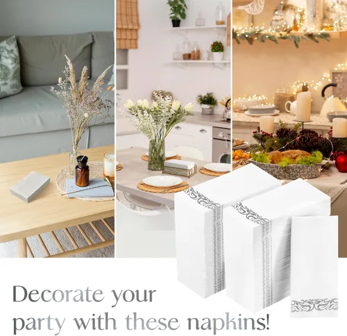 Miniatura 7 de Vplus Paquete de 200 servilletas de papel desechables de 3 capas de alta calidad, servilletas de cena desechables suaves y absorbentes, perfectas