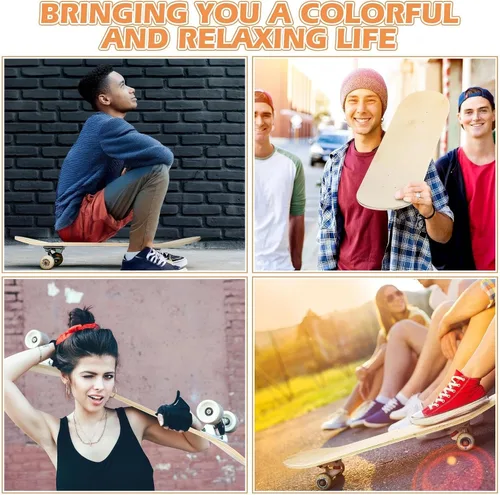 Miniatura 7 de Honoson 12 tablas de patineta en blanco a granel de 32 x 8 pulgadas, 7 capas de madera de arce liso, patineta de madera natural de doble cola