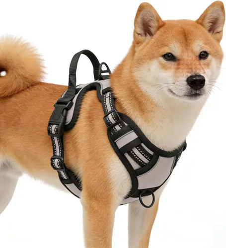 Miniatura 22 de Arnés azul para perro sin tirones con 2 clips para correa, chaleco acolchado suave para perros grandes, chaleco reflectante ajustable para perro