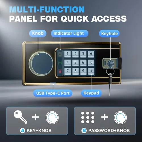 Miniatura 3 de Caja de seguridad para el hogar, caja de seguridad de acero para oficina y hogar, teclado electrónico digital, sistema de alarma y estante