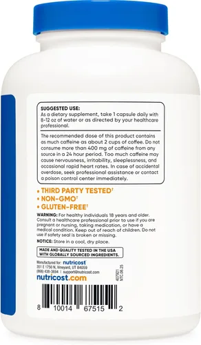 Miniatura 4 de Nutricost, Píldoras con cafeína, 4 lb por porción, 1