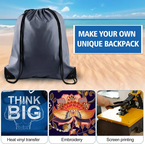 Miniatura 3 de KUUQA Mochila con cordón a granel, bolsas de almacenamiento para deporte, gimnasio, viajes, Gris, Viajar
