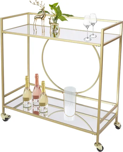 Miniatura 9 de RiteSune Carrito de bar negro con ruedas, carrito de servir vintage con 2 estantes de espejo, carrito de alcohol para bar en casa