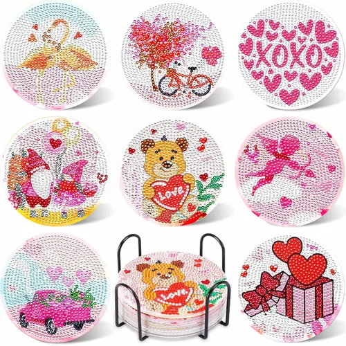 Miniatura 14 de UPINS 8 piezas de kits de pintura de arte de diamante con mandala, posavasos de arte de diamante con soporte, kits de arte de diamante Mandala azul