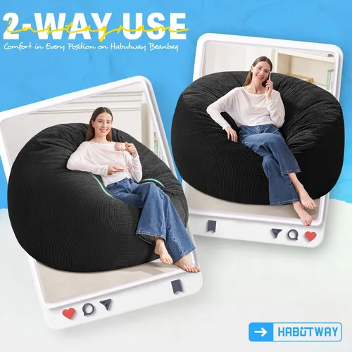 Miniatura 3 de HABUTWAY 2 puf de 2 pies, puf gigante para adolescentes y adultos, puf grandes con relleno de espuma viscoelástica, puf grandes con funda de pana