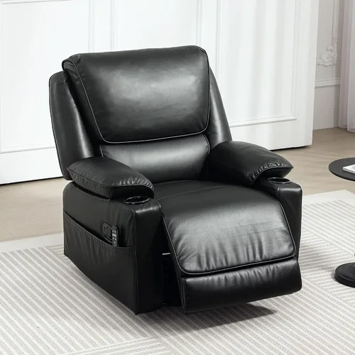 HOMCOM Silla reclinable giratoria con masaje por vibración y calor, silla ergonómica de gran tamaño con piel sintética, control remoto, reposapiés,