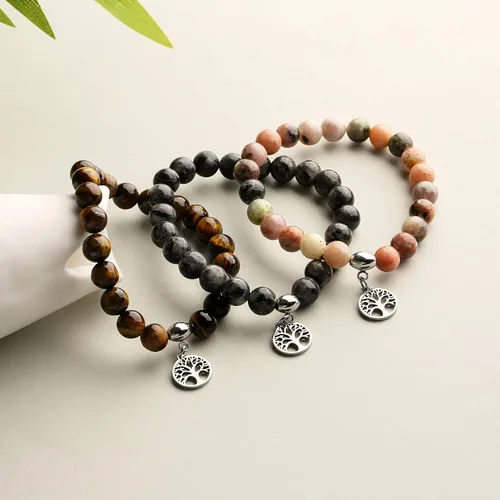 Miniatura 3 de Hevont Regalos de árbol de la vida para mujeres, pulseras de relajación curativas de piedra natural de 0.315 pulgadas (0.315 in), piedras de cristal