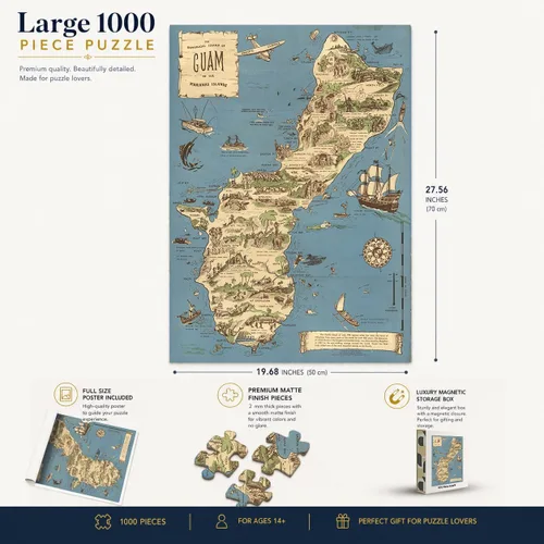 Miniatura 2 de Rompecabezas de 1000 piezas Mapa histórico de la isla histórica de Guam - 1958 Guam Puzzle para adultos