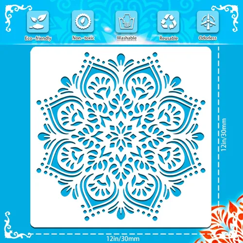 Miniatura 2 de SUNFEEL Paquete de 9 Plantillas Grandes de Mandala - Plantillas Reutilizables de 12 x 12 Pulgadas, Para Manualidades de Bricolaje de Pared y Suelo