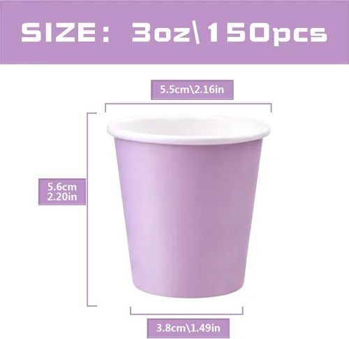Miniatura 2 de Paquete de 150 vasos de papel morados de 3 onzas, tazas de enjuague bucal, vasos de baño desechables, vasos de papel pequeños de 3 onzas, ideales